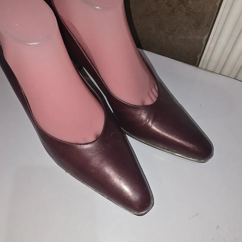 AMALFI ITALIAN Sz 9 Maroon Leather Vintage Distressed Slip On Pump Heels Italy